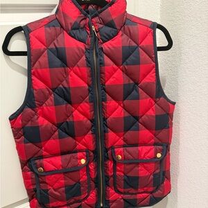J. Crew Red and Black Quilted Puffer Vest